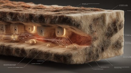 Poster - Mycelium composite cross section reveals its fibrous interior and lightweight structure, highlighting its potential for innovative aerospace applications