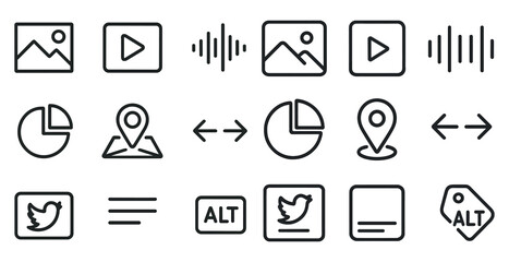 Poster - Social media outline icons set – linear, pixel art, communication and networking graphics