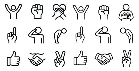 Poster - Gesture and communication line icons set – outline, minimalist, expressive symbols