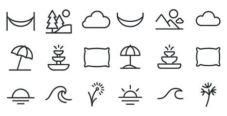Poster - Relaxation and leisure outline icons set – flat, minimalist, spa and wellness graphics