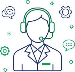 Poster - Line art customer support icons for communication and assistance services isolated on transparent background