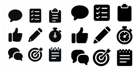 Poster - Communication and planning solid icons set – filled, silhouette, messaging symbols