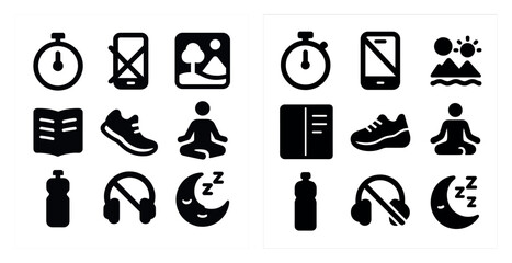 Poster - Fitness and wellness filled icons set – solid, exercise, health symbols