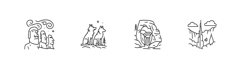 Poster - Nature exploration line icon set. forest, wildlife, and hiking icons outline collection