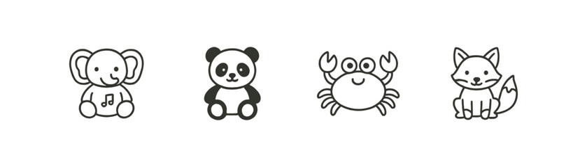 Poster - Animal, wildlife outline icon set. cute animal designs for digital projects