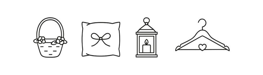 Poster - Home decor line icon set. basket, pillow, lantern, hanger outlined collection