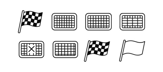 Poster - Race and calendar icon set: outline style for planning and motorsport