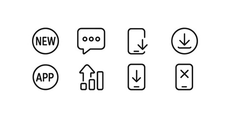 Poster - App and download linear icon set. new, interface symbols in outline style