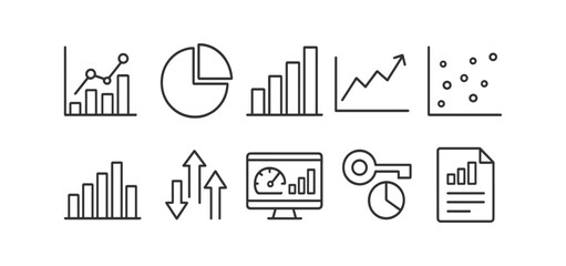 Poster - Business analytics line icon set. charts, graphs, data icons in linear style