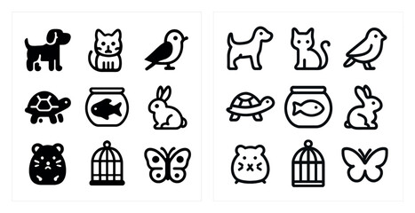 Poster - Animal outline icons set – silhouette, linear, pet and wildlife design elements