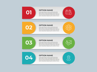 Aufkleber - Vector infographic template with 3D paper label, integrated circles. Business concept with 4 options. For content, diagram, flowchart, steps, parts, timeline infographics, workflow, chart.