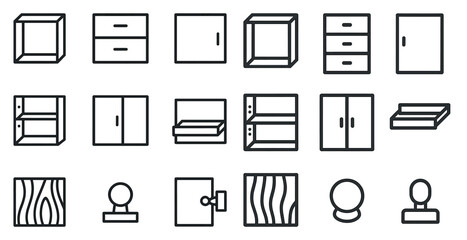 Poster - Home and furniture outline icons set – minimalist, line, interior and decor symbols