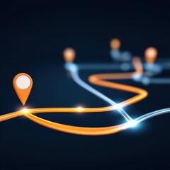 Poster - Navigation Route with Map Marker on Dark Background