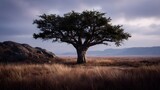 Majestic baobab tree standing in African savanna landscape