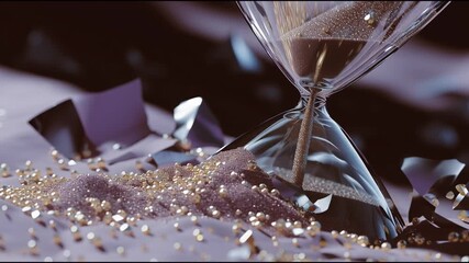Poster - Elegant hourglass pouring shimmering sand into a decorative base during a creative art session
