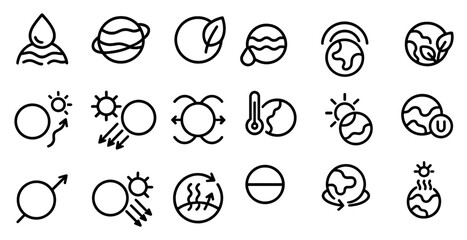 Poster - Weather and climate outline icons set – linear, line, meteorology and season symbols