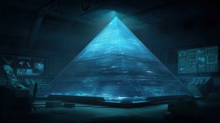 Poster - Alien Blueprint of a Spacecraft Resembling a Pyramid Structure