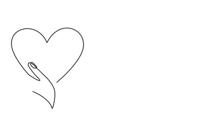 Poster - Animated self drawing of continuous line draw of hand holding heart. Concept of love relationship and volunteer organisation symbol in simple linear style. Full length one line animation. 4K