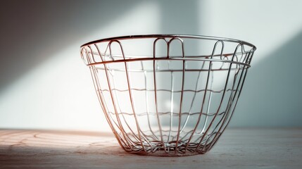 Poster - Minimalist Wire Basket with Soft Light in an Empty Space