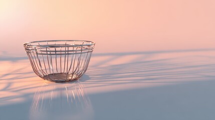 Poster - Empty Wire Basket with Soft Light on Minimalist Surface
