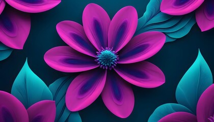 Aufkleber - A vibrant floral arrangement featuring pink and purple flowers with teal leaves on a dark background