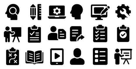 Poster - Business and office solid icons set – filled, silhouette, work productivity graphics