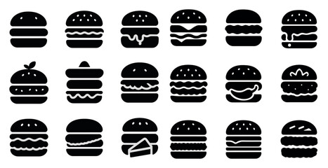 Poster - Burger and snack icons set – silhouette, solid, fast food and dining symbols