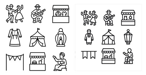 Poster - Cultural festival outline icons set – traditional, line art, celebration symbols