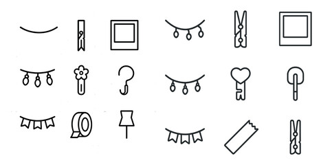 Poster - Decorative line icons set – outline, silhouette, home and celebration elements