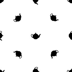 Aufkleber - Seamless pattern of repeated black teapot for tea symbols. Elements are evenly spaced and some are rotated. Illustration on transparent background