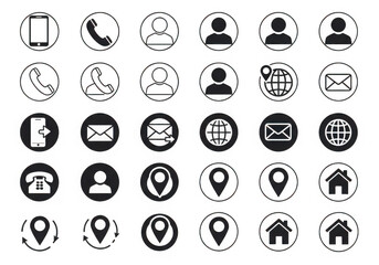 Poster - A collection of black and white contact icons representing phone email