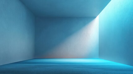 Poster - A minimalist room with soft blue lighting, creating a serene and calm atmosphere. Perfect for modern interiors.