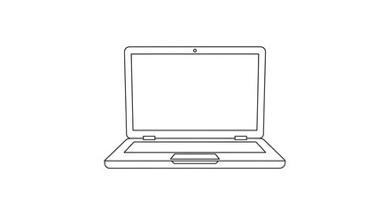 Fototapete - A laptop is shown in outline form with a blank screen and a trackpad