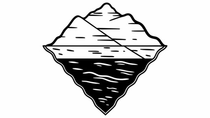 Poster - Illustration of a diamond shaped iceberg with mountains and water in black and white style created with generated ai