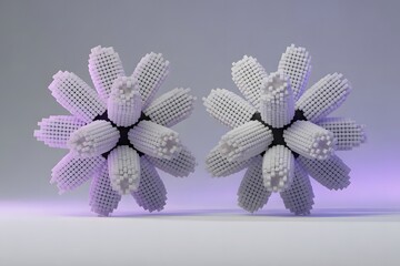 Poster - Abstract 3D Render of Two White Cubic Structures Resembling Flowers or Molecules