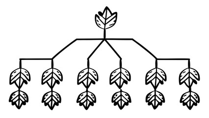 Aufkleber - Stylized black and white botanical tree diagram with leaves in a simple hand drawn illustration style created with generated ai