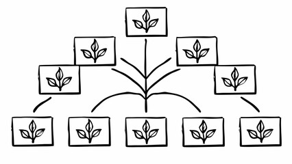 Aufkleber - Hand drawn tree diagram with leaf icons in boxes arranged in a pyramid shape illustration created with generated ai