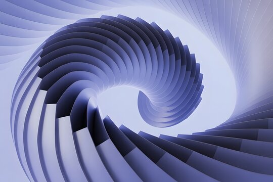 Abstract 3D Rendered Spiral Staircase in Light Blue Tones with Smooth Surface and Geometric Shapes for Modern Design