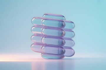 Poster - Abstract geometric composition with transparent capsules iridescent and pastel colors modern design futuristic and minimalist aesthetic 3D rendering