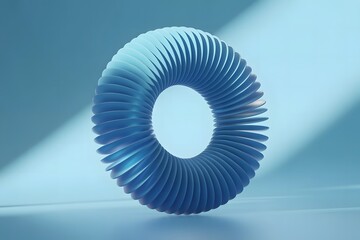 Poster - Abstract 3D Render of a Blue Torus Shape with Repeating Elements and Soft Lighting on a Blue Background
