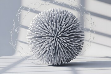 Poster - Abstract White Sphere with Rectangular Protrusions and Branch Like Elements in a Minimalist Setting Creating a Modern and