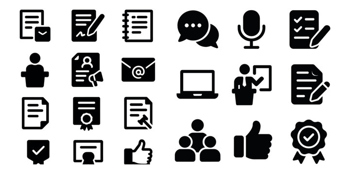 Business and office solid icons set – flat, professional, work and office symbols
