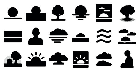 Poster - Nature and landscape icons set – silhouette, solid, environment graphics