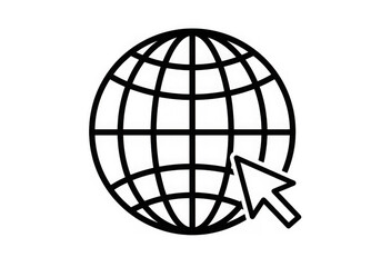 Poster - A simple black and white icon of a globe with a cursor pointing towards it represents