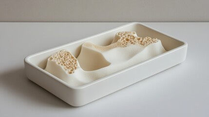 Poster - Abstract design of textured cream-colored sculpture in white tray