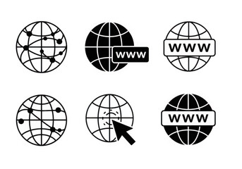 Poster - A collection of six distinct globe icons represents the internet and global
