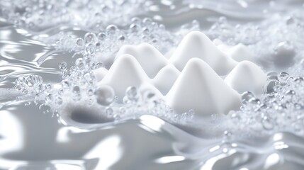 Poster - Abstract White Mountain Peaks Emerging from Calm Silver Water Surface