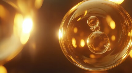 Poster - Beautiful Bubbles with Golden Light Reflections in Abstract Scene