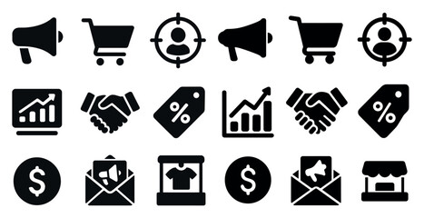 Poster - Marketing and business solid icons set – flat, filled, finance and sales symbols