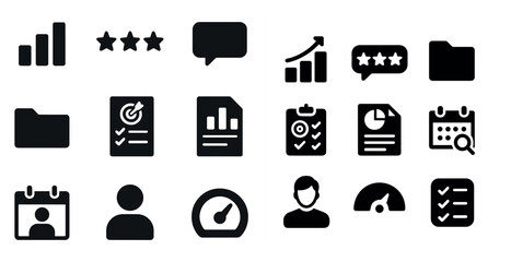 Poster - Business and productivity solid icons set – flat, filled, office and task management tools